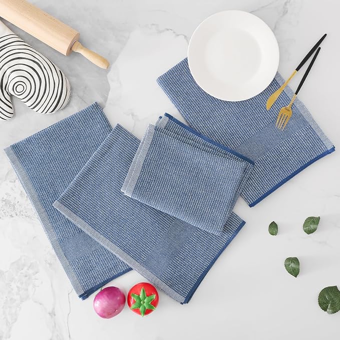 Homaxy 380 GSM Cotton Premium Kitchen Towels 8 Pack, 18"x 28", Navy Blue | Flat and Terry Dish Towels, Highly Absorbent Tea Towel Set with Hanging Loop, Soft Utility Kitchen Hand Towels - Image 5