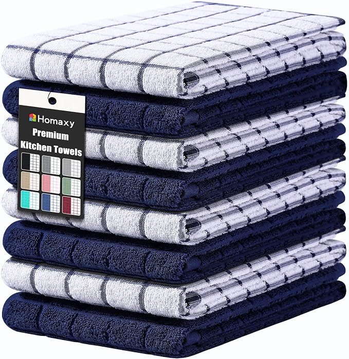 Homaxy Large Premium Cotton Kitchen Towels 16"x 28", 8 Pack, Dusty Blue | Natural Ring Spun 390 GSM Dish Towels, Super Absorbent Terry Kitchen Hand Towels, Soft Tea Towels with Hanging Loop by Homaxy