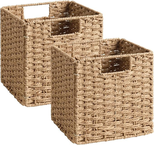StorageWorks 9 inch Wicker Baskets for Storage, Square Baskets, Natural | 2-Pack, Paper Rope Wicker Storage Cubes,Handwoven Square Cube Organizer Bins,Foldable,Baskets for Organizing,9x9 storage cube by StorageWorks