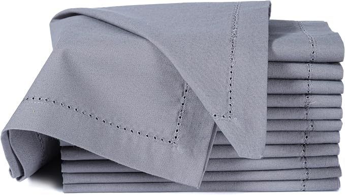 Cotton Cloth Napkins Set of 12, 18x18 Cotton Napkin Cloth Washable, Soft, Reusable Napkins for Wedding, Parties, Christmas, Thanksgiving, Everyday Use (Grey) - ALPHA Living HOME by ALPHALivingHOME