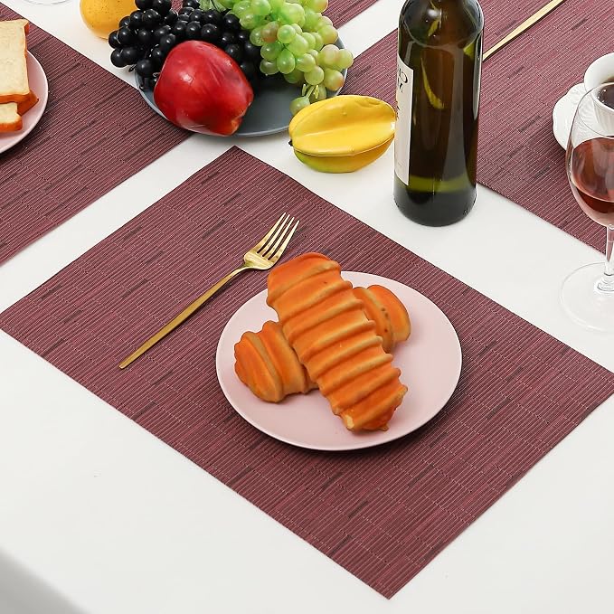 Leetaltree Burgundy Placemats Set of 6 - Heat Resistant Non-Slip Place mats for Dining Table, Washable Durable PVC Vinyl Woven Table Mats（Burgundy, 6） - Image 8