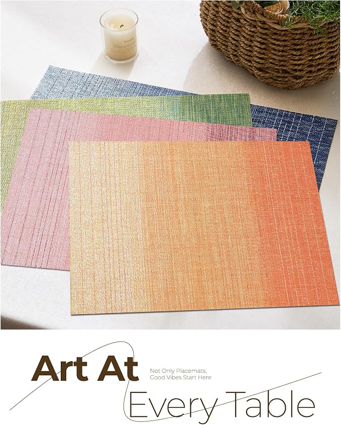 Leetaltree Gradient Burnt Orange Woven Placemats Set of 12 - Heat Resistant Non-Slip Fall Place Mats for Dining Table, Washable Durable PVC Vinyl Woven Table Mats(Gradient Orange-red, 12) - Image 8