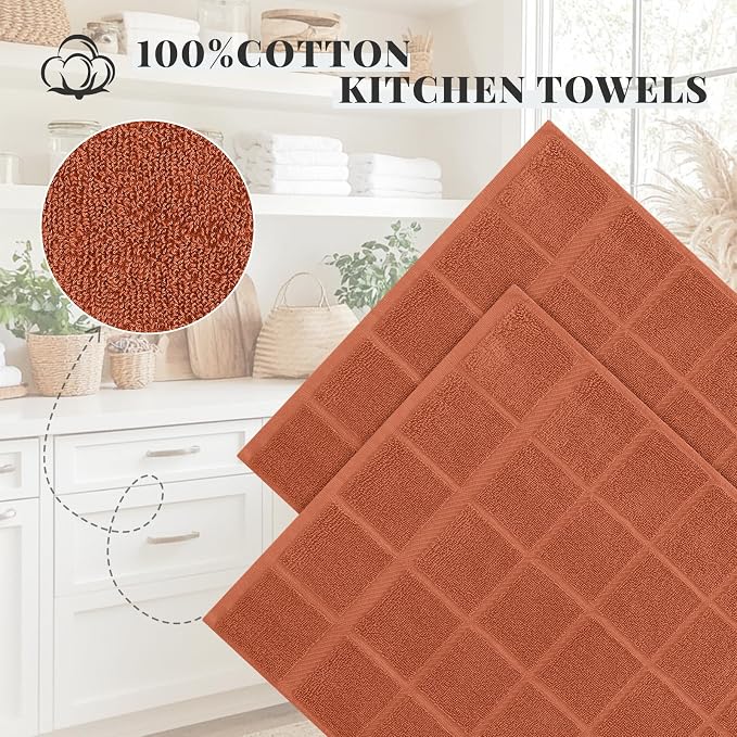 Homaxy 100% Cotton Kitchen Towels 18"x28", 6 Pack Dish Towels, Rust | Large 380 GSM Soft and Absorbent Kitchen Hand Towels with Terry Grid Design, Utility Tea Towel Set with Hanging Loop - Image 3