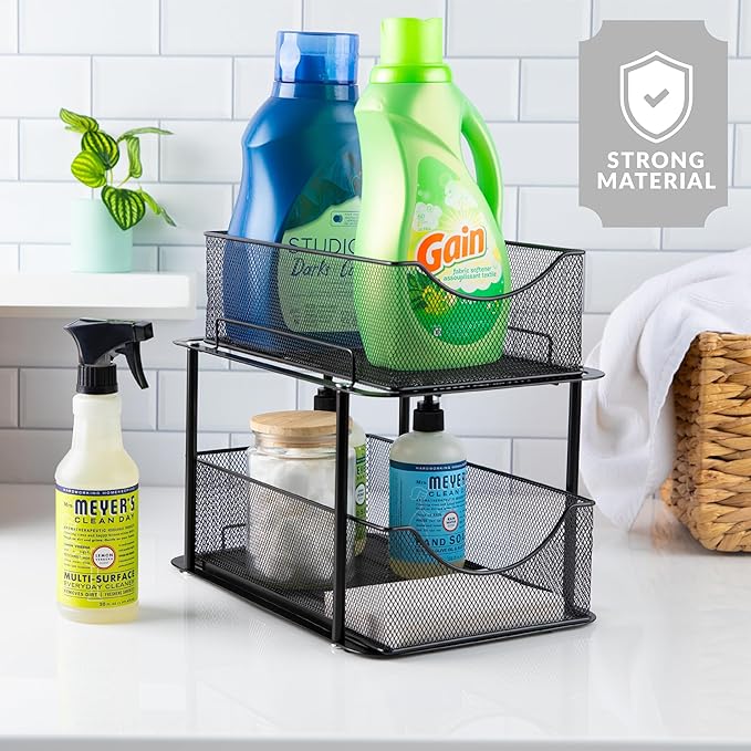 Sorbus 2 Tier Metal Under Sink Organizer for Bathroom, Kitchen, Strong Steel Mesh Sliding Drawers for Under Sink, Under Cabinet, Closet, Kitchen, Pantry, Bathroom Organizers and Storage (Black) - Image 6