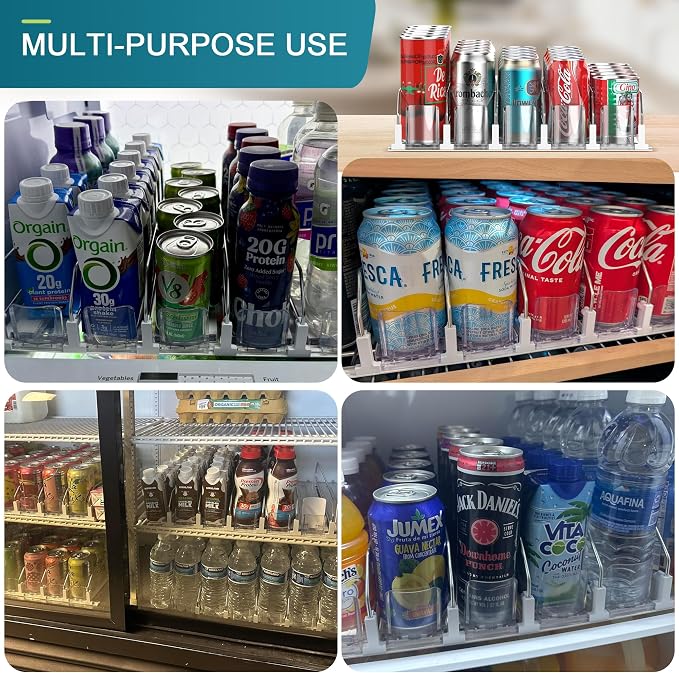 Upgraded Drink Organizer for Fridge, Space-Saving Fridge Drink Organizer, Automatic Pusher Glide and Adjustable Width Drink Dispenser for Fridge - Holds Up to 20 Cans (5 Rows White) - Image 6