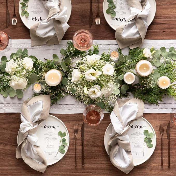 Linen Napkins 20 x 20 inch - 100% Pure Linen White and Natural Dinner Napkins Set of 4 - Hemstitch Napkins Cloth Washable for Easter Day and Spring Decor - Image 8