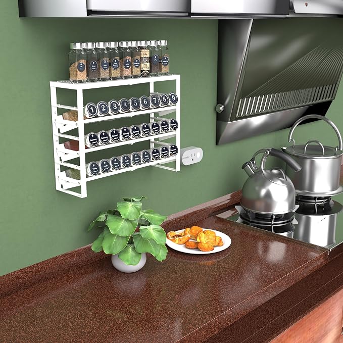 Jojocross Expandable, Stackable, Adjustable Spice Rack kitchen Organizer,Metal Pantry Storage Shelves - Multi-Tier Shelf for Cabinet, Countertop, Pantries, Cupboard or Wall Mount,White - Image 3