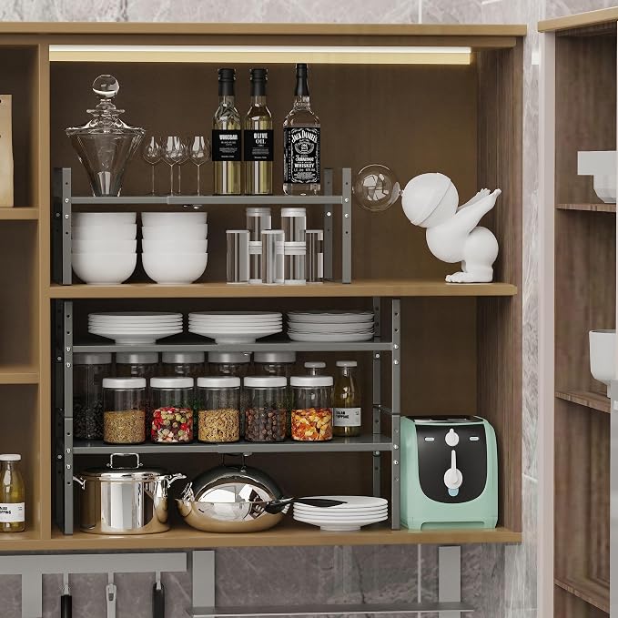 Jojocross Expandable Stackable Spice Rack Cabinet Shelf Organizer in Cabinets Shelves Kitchen Cupboard Organization Stack up Racks Pantry Countertop Storage (Gun-Gray, Medium 1 Pack G) - Image 3