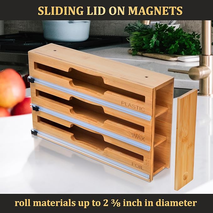 9 in 1 Bamboo Drawer Organizer for Kitchen — Zip Top Bag, Foil and Plastic Wrap Storage with Chalkboard Labels, Fits Gallon Quart Sandwich Snack Bags, Pantry Organization - Image 3