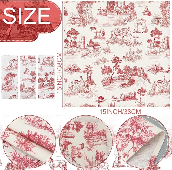 24 Pcs Cloth Napkins Bulk-15 x 15 Inch Soft Fabric Napkins Bulk Cloth Washable Reusable Plants Floral Square Napkin Cotton Dinner Towel for Spring Tea Party (Countryside) - Image 3