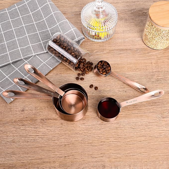 Measuring Cups and Spoons Set, Copper Measuring Cups and Spoons Set for Kitchen & Baking, Stainless Steel 5 Measure Cups & 6 Spoons for Drying&Liquid, US & Metric Measuing Tool - Image 8