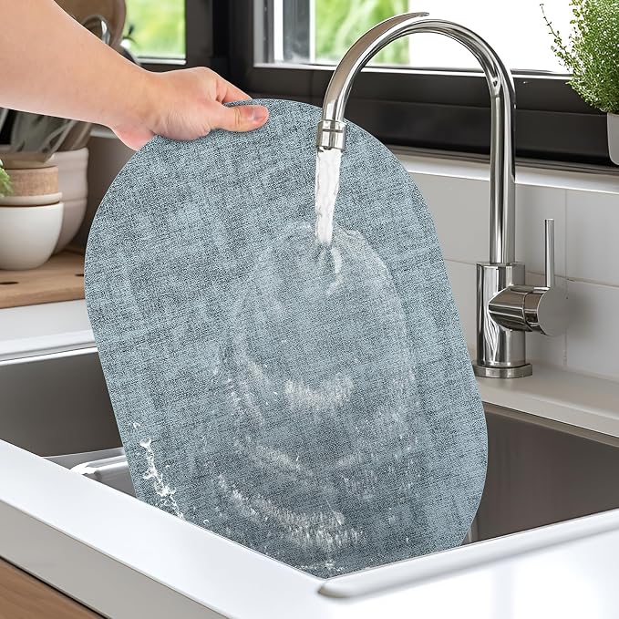 Placemats Set of 12 Washable, Heat Resistant Table Placemats Wipeable Faux Leather Oval Place Mats Non Slip, Waterproof Oval Table Mats for Indoor Outdoor, Light Blue - Image 3