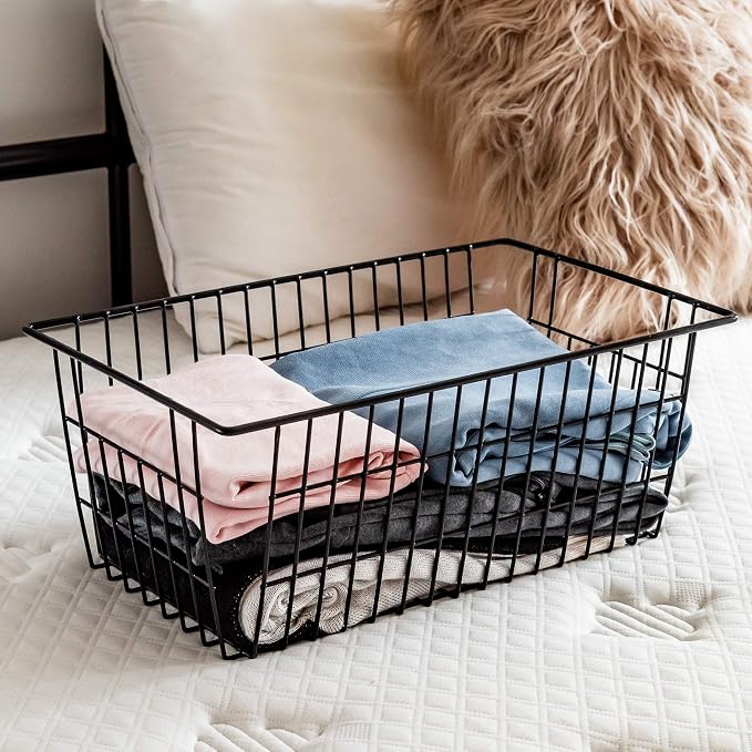 SANNO Freezer Baskets Wire Storage Baskets Closet Baskets Bin Farmhouse Organizer Storage Bins Large Organizer Bins for Home, Office, Bathroom, Pantry Organization Storage -Black Set of 3, 15.7" - Image 5
