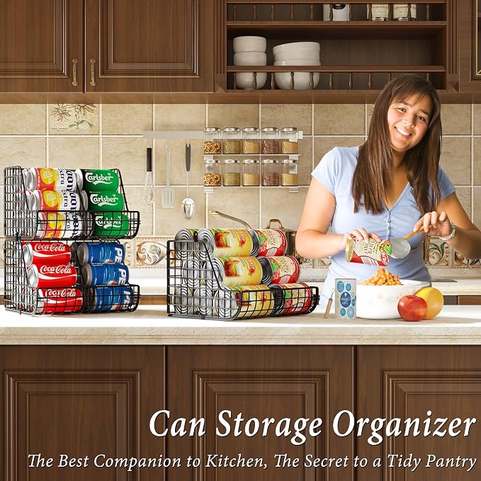 Stackable Soda Can Organizer Stores Up to 72 Cans, 4-Pack Can Storage Organizer for Pantry Shelves, 4-Tier Kitchen Can Holders with 4 Adjustable Dividers, Wire Drink Organizer for Pantry Cabinet Shelf - Image 4