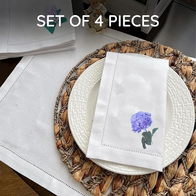 Cloth Tea Napkins Set of 4, Floral Print Cloth Napkins, Minimal Reusable Cotton Table Napkins for Dinner, Weddings, Parties, Coffee and Cocktail Settings, 20x20 Inches (Hydrangea) - Image 2