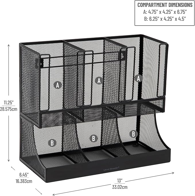 Mind Reader Multipurpose Countertop Organizer, Office Breakrooms, Cup and Condiment Station, Metal Mesh, Black - Image 3