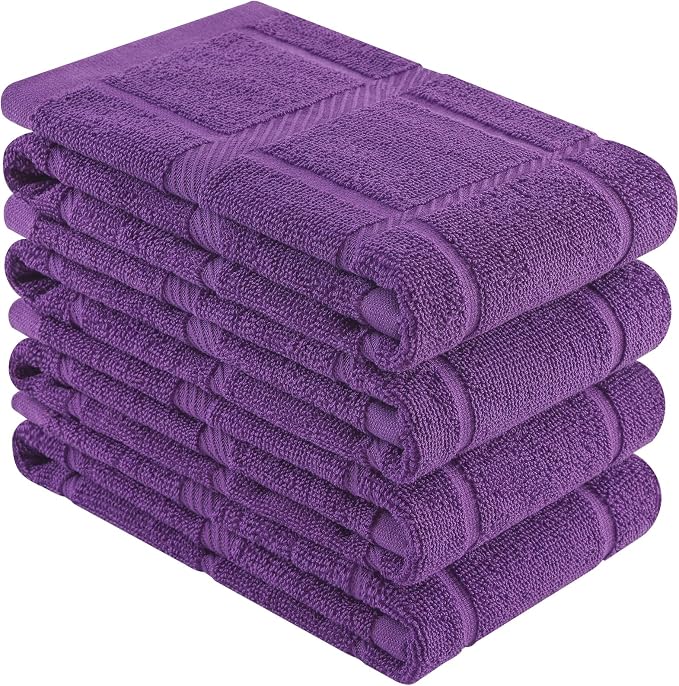 Homaxy 100% Cotton Kitchen Towels 18"x28", 4 Pack Dish Towels, Purple | Large 380 GSM Soft and Absorbent Kitchen Hand Towels with Terry Grid Design, Utility Tea Towel Set with Hanging Loop by Homaxy
