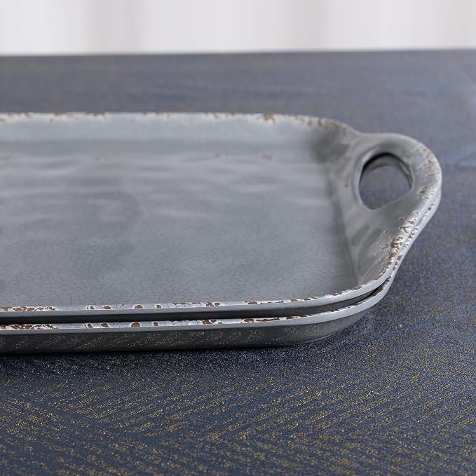 Extra Large Serving Tray with Handles, 19 x12 inch, Set of 2, Melamine Platters for Serving Food, Turkey, Cookie, Farmhouse Rectangular Brekfast Tray, Dishwasher Safe, Gray - Image 4