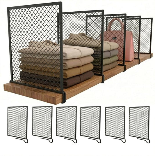 Nexu 6-Pack Metal Mesh Shelf Dividers for Closet Organization, Ultra-Stable Under-Shelf Hook Closet Dividers, Heavy Duty Purse, Handbag & Bag Organizer for Shelving, Clothes, Bedroom, Black by Unknown