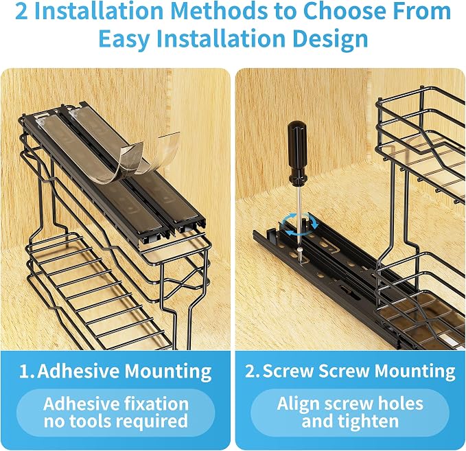 BOIVSHI Pull Out Spice Rack, Spice Organizer for Cabinet-2.3"W×10.5"D×9.7"H | 3 Pack Spice Racks for Inside Cabinets, Metal No Drill Install Spice Rack Organizer for Cabinet, Black - Image 5