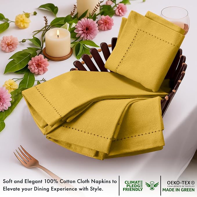 Ruvanti Cloth Napkins Set of 12, 100% Cotton High GSM 18x18 Inches, Hem Stitched Corners, Soft, Washable, Durable & Absorbent, Perfect for Parties, Christmas, Thanksgiving Dinners – Spicy Mustard - Image 5