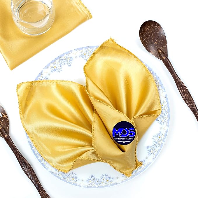 Set of 100 PCS Satin Napkin 12x12 Inch Square, Dinner Table Napkins for Wedding, Bulk Silky Sateen Cloth Napkins for Restaurant Banquet Graduation Birthday Party Decoration - Gold by MDS