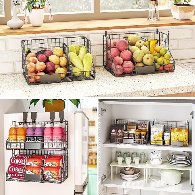 2 Pack Pantry Organizers and Storage Shelf Canned Food Organizer | Stackable, Metal Wire, 4 Adjustable Dividers, Holds 60+ Cans, Space-Saving, Can Goods Organizer, for Cabinet Kitchen - Image 6