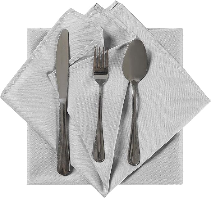 Cloth Napkins 17x17 inch Washable Polyester Dinner Napkins Soft Table Napkins for Wedding Party Dining Banquet(Silver,25PCS) - Image 4