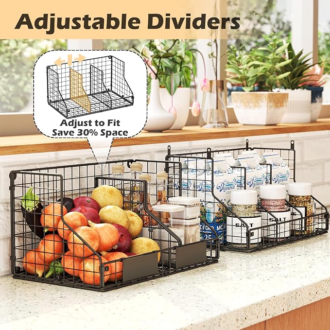 2 Pack Pantry Organizers and Storage Shelf Canned Food Organizer | Stackable, Metal Wire, 4 Adjustable Dividers, Holds 60+ Cans, Space-Saving, Can Goods Organizer, for Cabinet Kitchen - Image 4