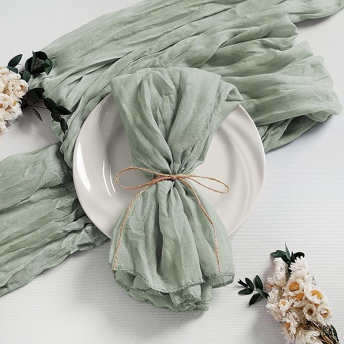 LZY 30 Pack Gauze Cheesecloth Napkins 20x20 Inch Dinner Cloth Napkins, Soft Boho Table Napkins Rustic Wrinkled Cheese Cloth Napkins Bulk for Wedding Party Baby Shower Event Decor (Sage Green) by Lightupyourparty