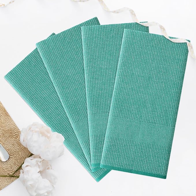 Homaxy 380 GSM Cotton Premium Kitchen Towels 6 Pack, 18"x 28", Green | Flat and Terry Dish Towels, Highly Absorbent Tea Towel Set with Hanging Loop, Soft Utility Kitchen Hand Towels - Image 7