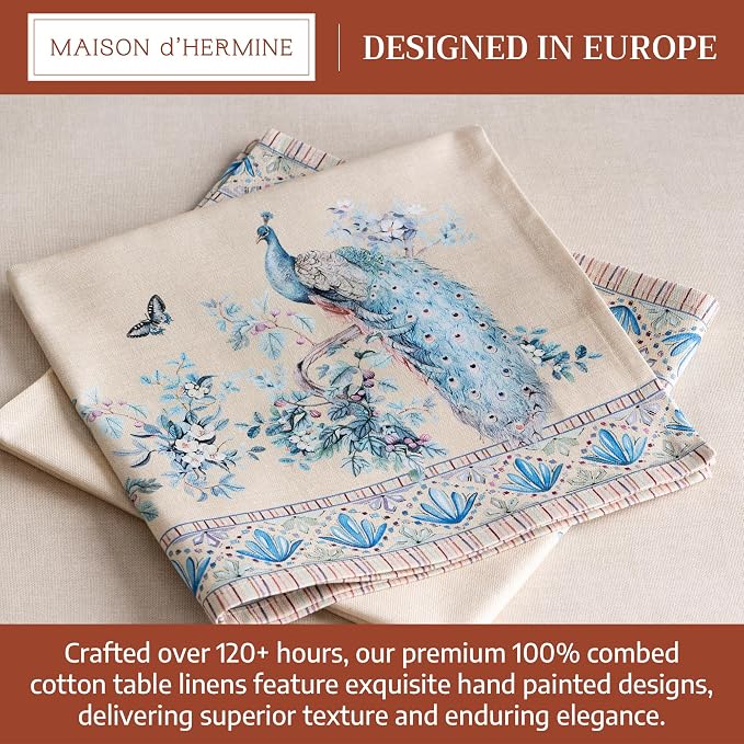 Maison d' Hermine Cloth Napkins Set of 4 100% Combed Cotton (20" x 20") | Everyday Square Napkins Cloth Washable Dinner Party Wedding Hotel Kitchen Spring Summer - Peacock Utopia - Sandy Beach - Image 3