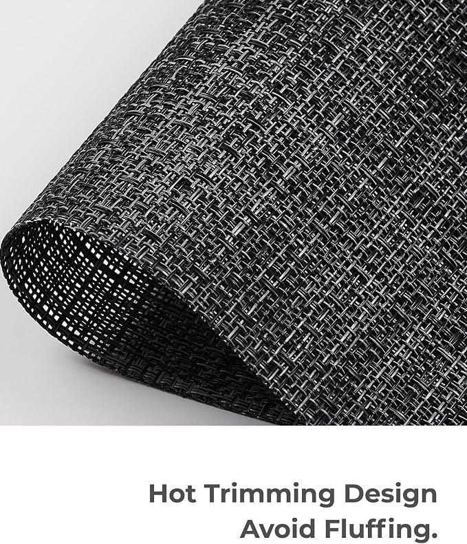 Leetaltree Black and Grey Woven Placemats Set of 4 - Heat Resistant Non-Slip Place mats for Dining Table, Washable Durable PVC Vinyl Woven Table Mats(Black & Grey, 4) - Image 5