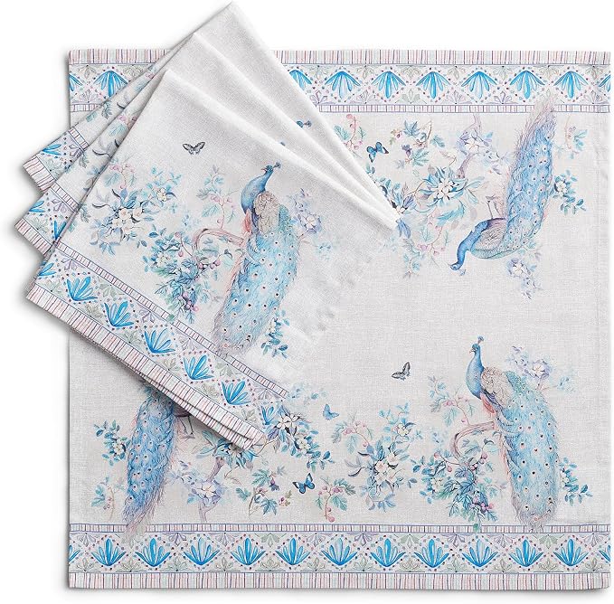 Maison d' Hermine Cloth Napkins Set of 4 100% Combed Cotton (20" x 20") | Everyday Square Napkins Cloth Washable Dinner Party Wedding Restaurant Hotel Kitchen Spring Summer - Peacock Utopia - Orginal by MaisondHermine