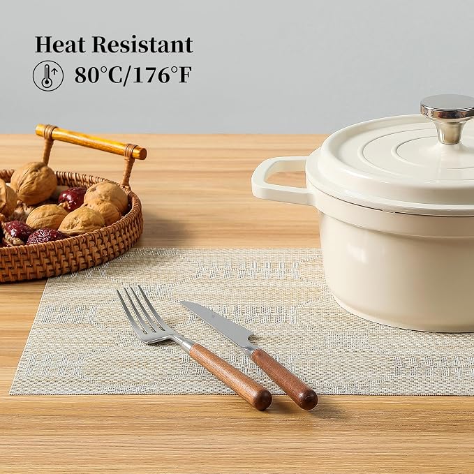 Leetaltree Wheat Placemats Set of 8 - Heat Resistant Non-Slip Place mats for Dining Table, Washable Durable PVC Vinyl Woven Table Mats（Wheat, 8） - Image 5