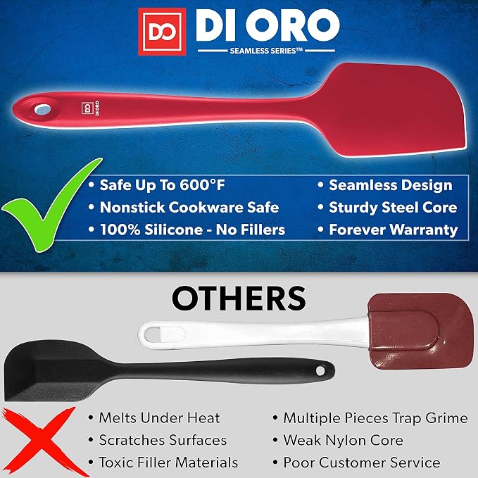DI ORO Silicone Spatula Set - Rubber Kitchen Spatulas for Baking, Cooking, & Mixing - 600°F Heat-Resistant & BPA Free Silicone Scraper Spatulas for Nonstick Cookware - Dishwasher Safe (5pc, Red) - Image 2