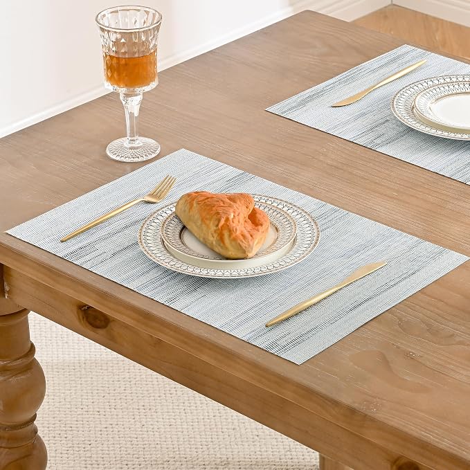 Leetaltree LightSteel Blue Placemats Set of 4 - Heat Resistant Non-Slip Place mats for Dining Table, Washable Durable PVC Vinyl Woven Table Mats（LightSteel Blue, 4） - Image 8