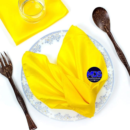 Set of 100 PCS Satin Napkin 12x12 Inch Square, Dinner Table Napkins for Wedding, Bulk Silky Sateen Cloth Napkins for Restaurant Banquet Graduation Birthday Party Decoration - Yellow by MDS