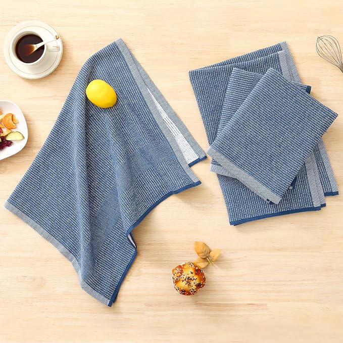 Homaxy 380 GSM Cotton Premium Kitchen Towels 12 Pack, 18"x 28", Mix | Flat and Terry Dish Towels, Highly Absorbent Tea Towel Set with Hanging Loop, Soft Kitchen Hand Towels, Navy/Red/Green - Image 5