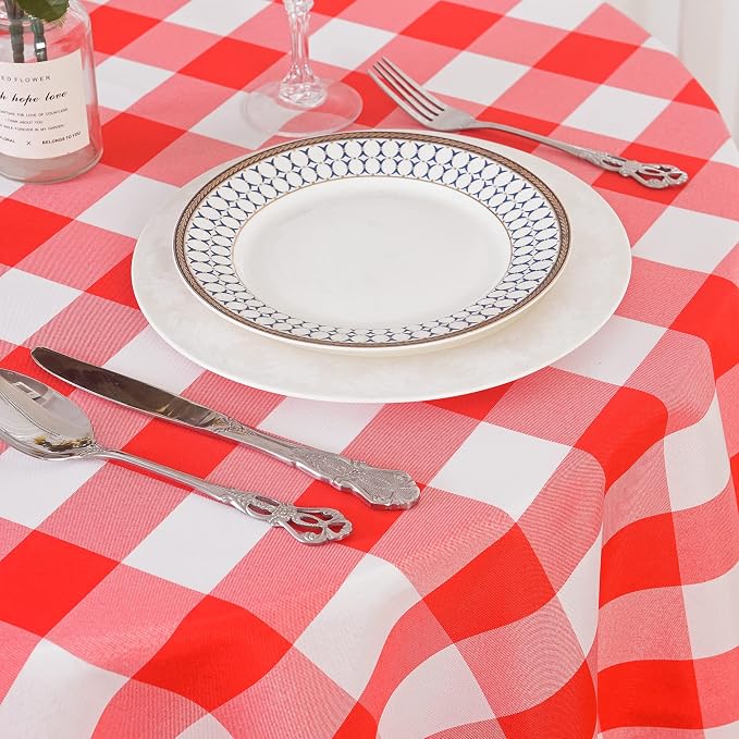 Cupuamon 2 Pack Waterproof Polyester Fabic Round Checkered Tablecloth，60 Outdoor Table Cloth，Oil Stain Prevention Table Cloth for Pinics and Parties（Red and White） - Image 8