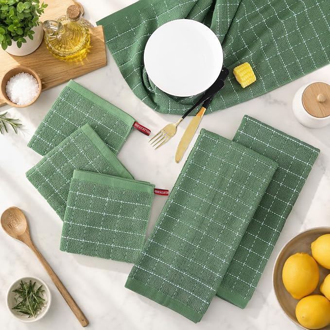 Kitinjoy 100% Cotton Terry Kitchen Dish Cloths, 8-Pack, Grass Green | Ultra Soft and Absorbent Dish Towels for Kitchen, Suitable for Drying and Washing Dishes, 12”x 12” - Image 3