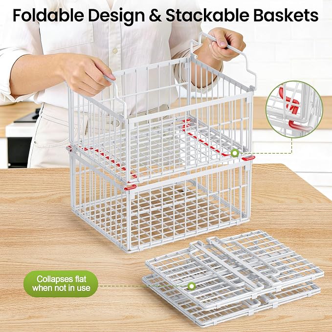 Freezer Organizer Bins, 6 Pack Enlarged Baskets for 5-9 Cu.FT Deep Freezer | Stackable Chest Freezer Organizer Bins, Foldable with Handles, White Storage Container Baskets for Sort Frozen Meats - Image 4