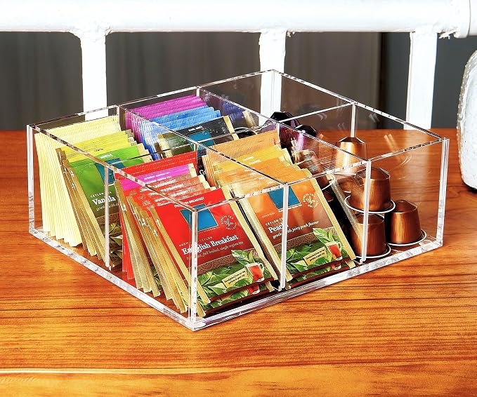 Heavy-Duty Acrylic Tea Bag Organizer, 6-Compartment Storage Box | Perfect Organizer: 6-compartment design keeps tea bags and coffee pods neatly sorted, saving space on your countertop - Image 8