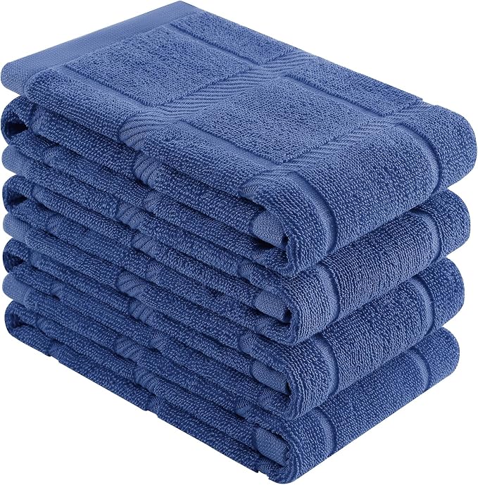 Homaxy 100% Cotton Kitchen Towels 18"x28", 4 Pack Dish Towels, Navy Blue | Large 380 GSM Soft and Absorbent Kitchen Hand Towels with Terry Grid Design, Utility Tea Towel Set with Hanging Loop by Homaxy