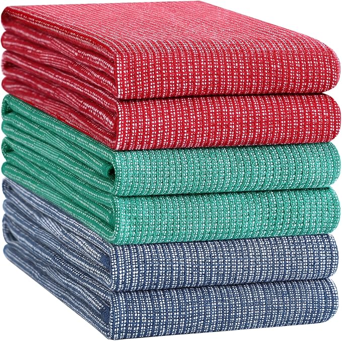 Homaxy 380 GSM Cotton Premium Kitchen Towels 6 Pack, 18"x 28", Mix | Flat and Terry Dish Towels, Highly Absorbent Tea Towel Set with Hanging Loop, Soft Kitchen Hand Towels, Navy/Red/Green - Image 8