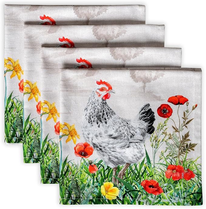 Maison d' Hermine Cloth Napkins Set of 4 Reusable 100% Cotton (20" x 20") | Everyday Square Napkins Cloth Washable Dinner Party Wedding Restaurant Hotel Kitchen Spring Summer - Basse Cour by MaisondHermine