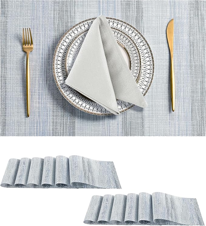 Leetaltree LightSteel Blue Placemats Set of 12 - Heat Resistant Non-Slip Place mats for Dining Table, Washable Durable PVC Vinyl Woven Table Mats（LightSteel Blue, 12） by Leetaltree-ArtatEveryTable