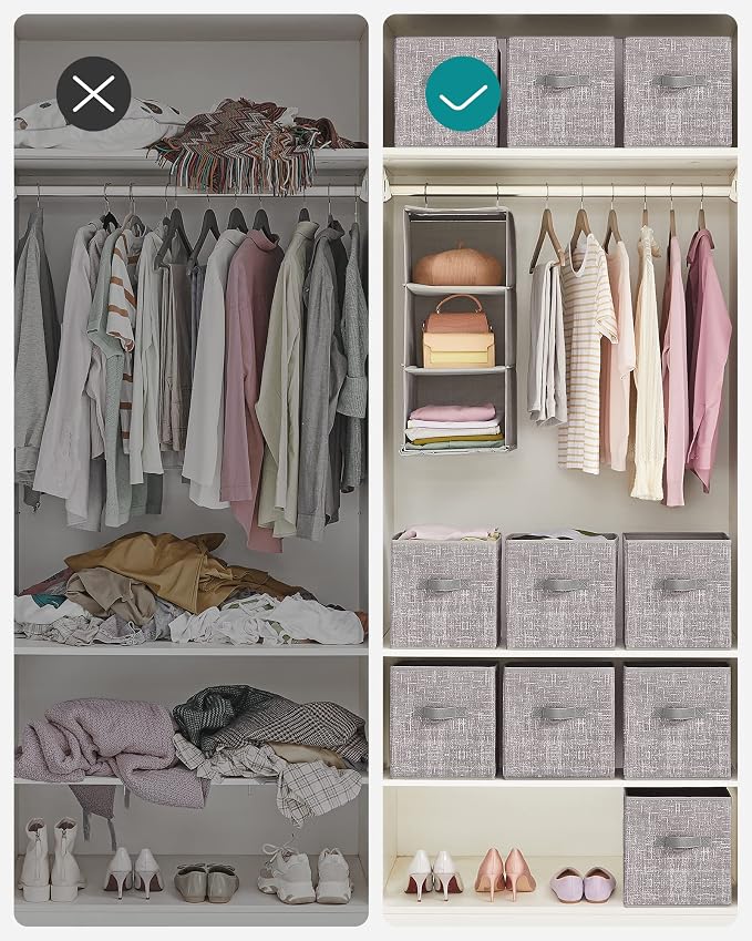 SONGMICS Storage Cubes, 11-Inch Non-Woven Fabric Bins with Double Handles, Set of 6, Closet Organizers for Shelves, Foldable, for Clothes, Taupe UROB026K01 - Image 7