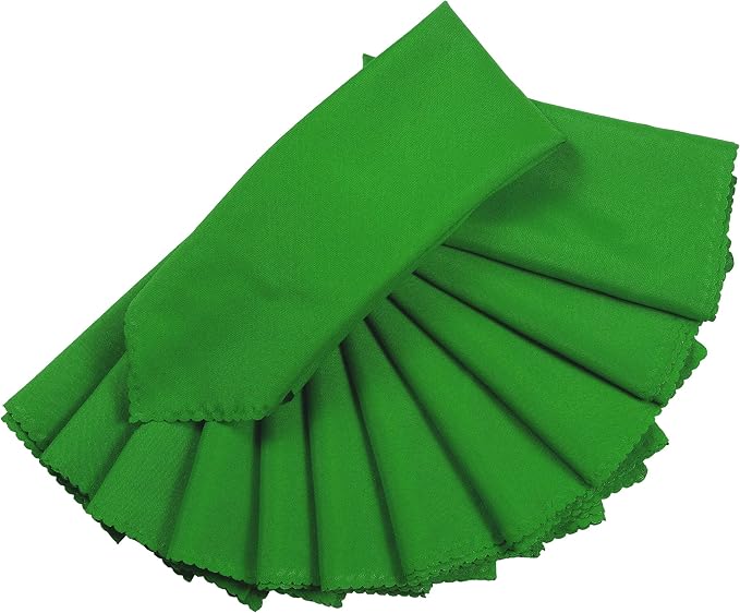 Pack of 12 Polyester Napkins 17 x 17 Inch Square with Scalloped Edge, Plain Washable Reusable Dining Table Cloth Napkin for Wedding Party Banquet Home Restaurant Bistro Decoration - Green - Image 2