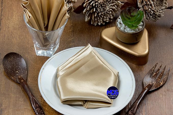 MDS® Pack of 150 Satin Napkins 12 x 12 Inch, Soft Silky Reusable Cloth Dinner Table Napkins for Wedding Décor, Reception, Birthday, Parties, Banquets, Catering, Restaurants & Hotel - Champagne Gold - Image 7